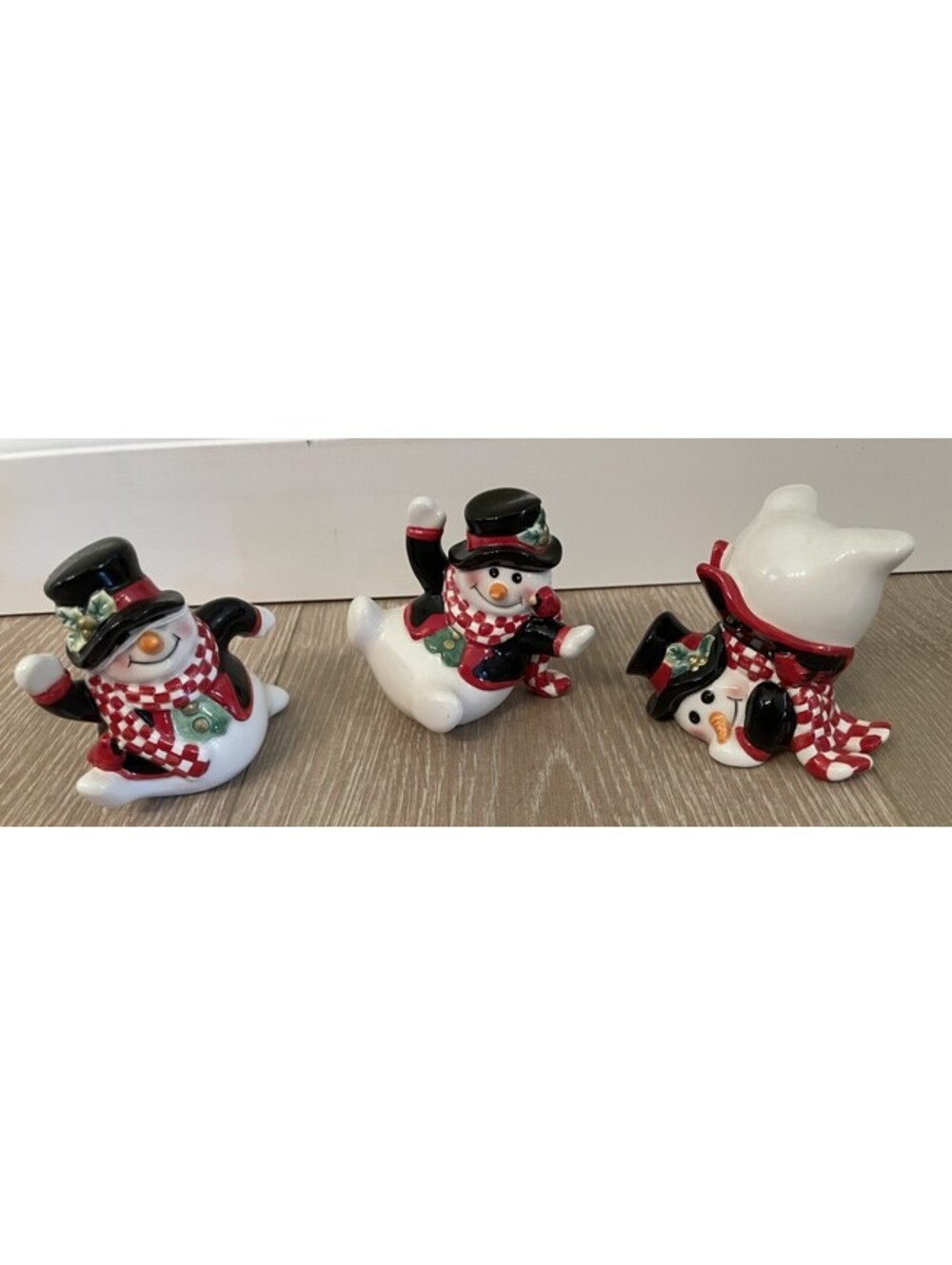Fitz and Floyd Holly Jolly Snowmen Christmas Figurines Tumblers Set Of 3